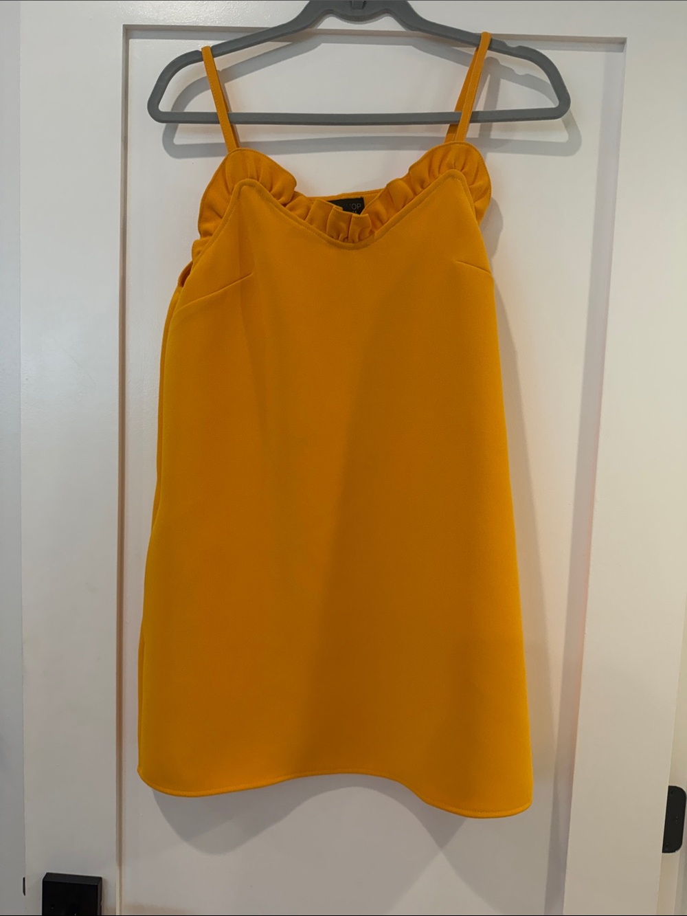 Topshop Mustard Ruffle-Trim Mini Slip Dress